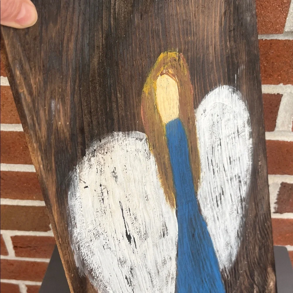 Hand-painted Angel On Reclaimed Vintage Cedar Wood Shingle Handcrafted